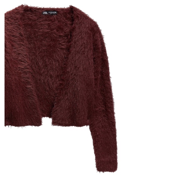 Zara Sweaters Zara Eyelash Soft Feel Wine Red Bolero Shrug Cropped